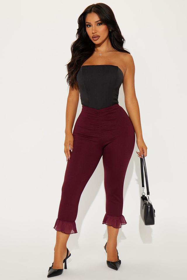 Charlotte Ruffle Capri Legging - Wine Product Image