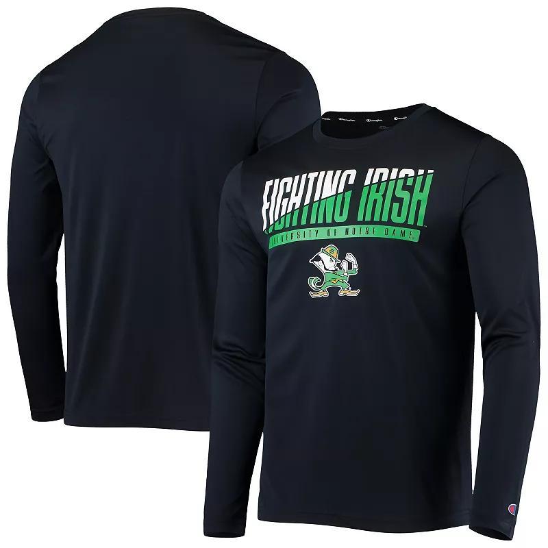 Mens Champion Notre Dame Fighting Irish Wordmark Slash Long Sleeve T-Shirt Blue Product Image