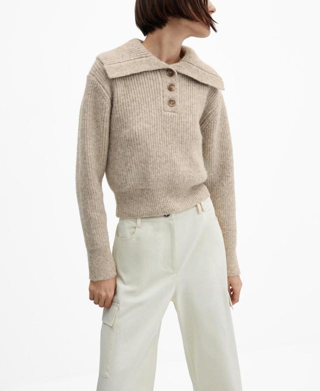 Mango Womens Camp-Collar Knit Sweater Product Image