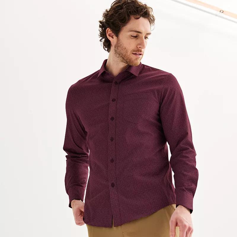 Mens FLX Slim Performance Untucked-Fit Button Down Shirt Red Tastng Product Image