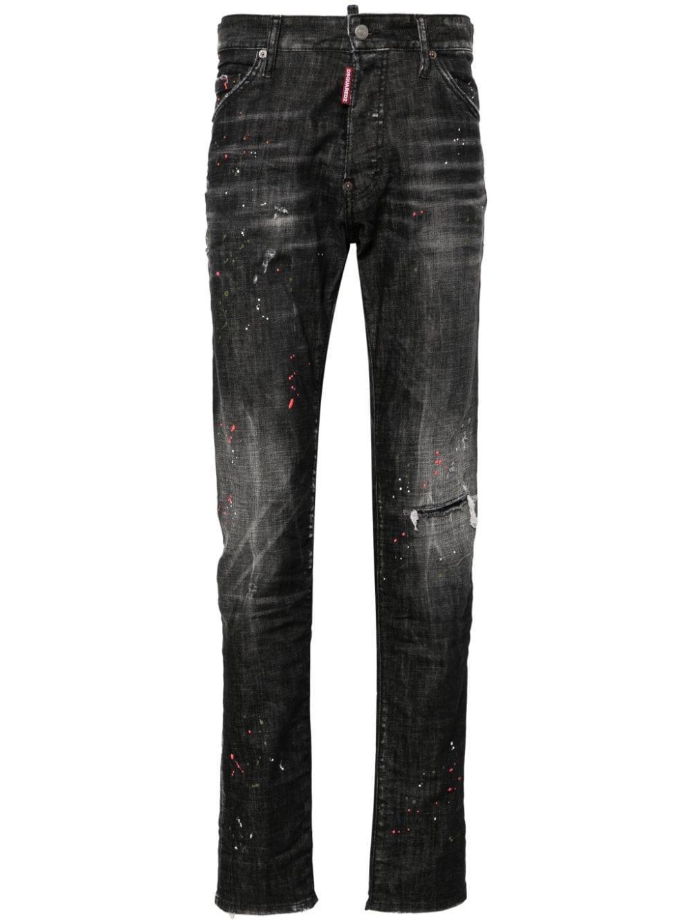 DSQUARED2 Ripped Mid-rise Tapered Jeans In Black Product Image