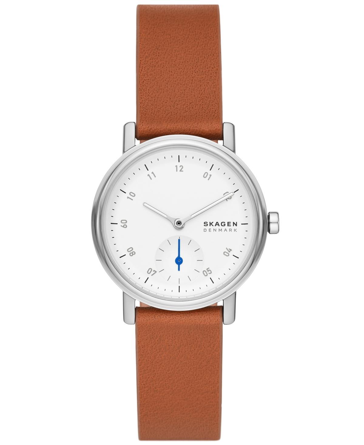 Skagen Womens Kuppel Lille Quartz Three Hand Brown Leather Watch, 32mm Product Image