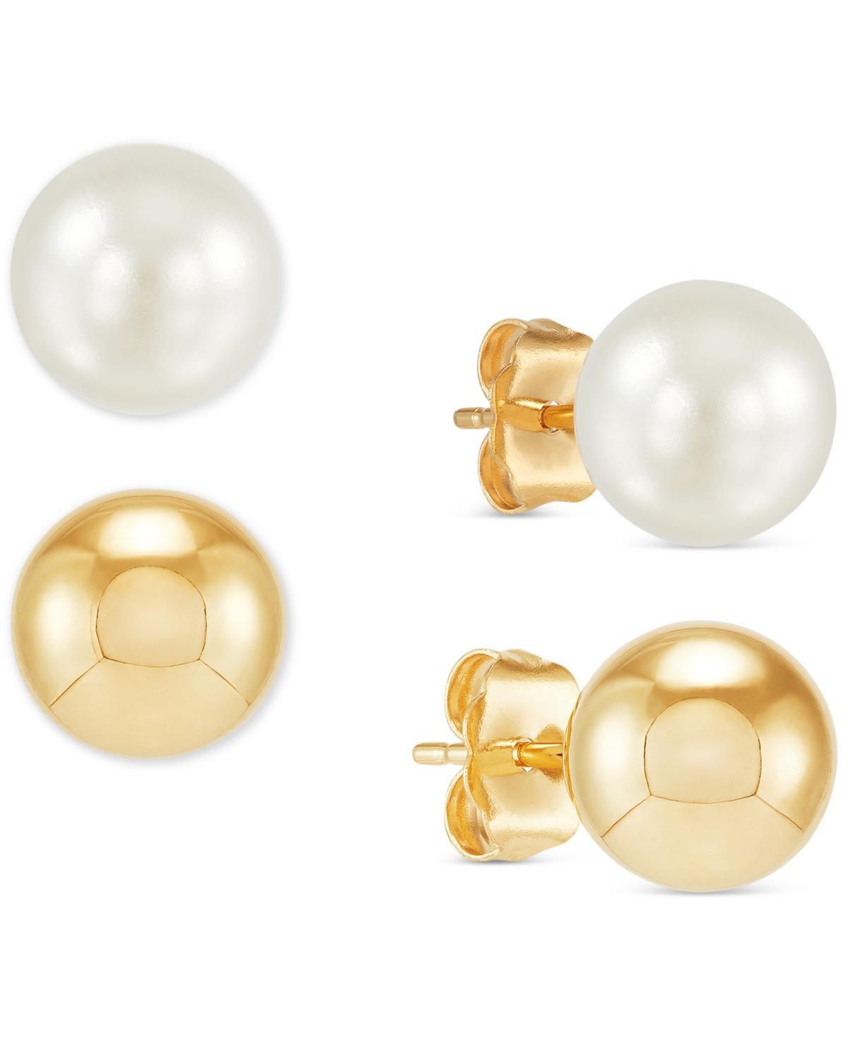 Saks Fifth Avenue Made in Italy Saks Fifth Avenue Women's 2-Piece 14K Yellow Gold & 8-8.5MM Ming Pearl Stud Earrings  - female - Size: one-size Product Image