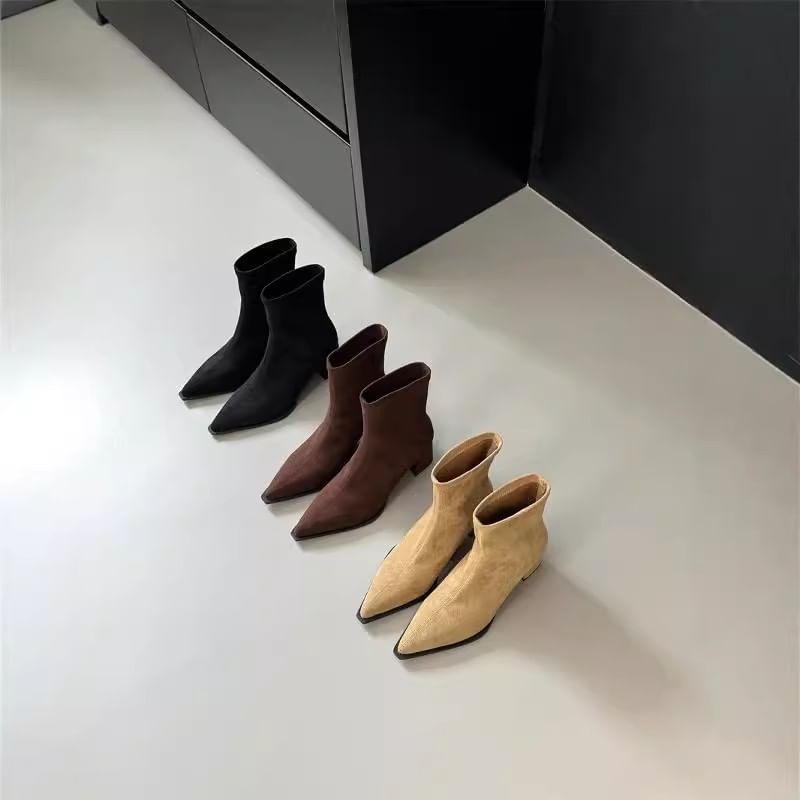 Pointed Toe Faux Suede Block Heel Short Boots product image