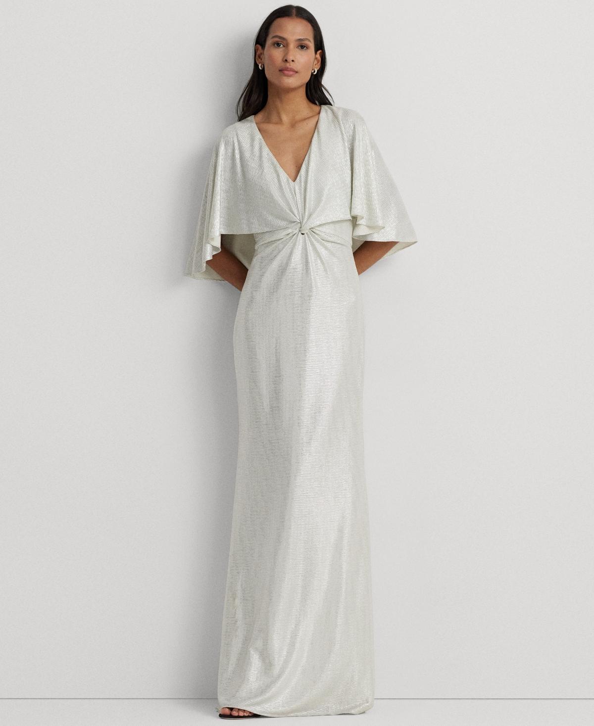 Lauren Ralph Lauren Metallic Knit Twist-Front Cape Gown Women's Dress Product Image