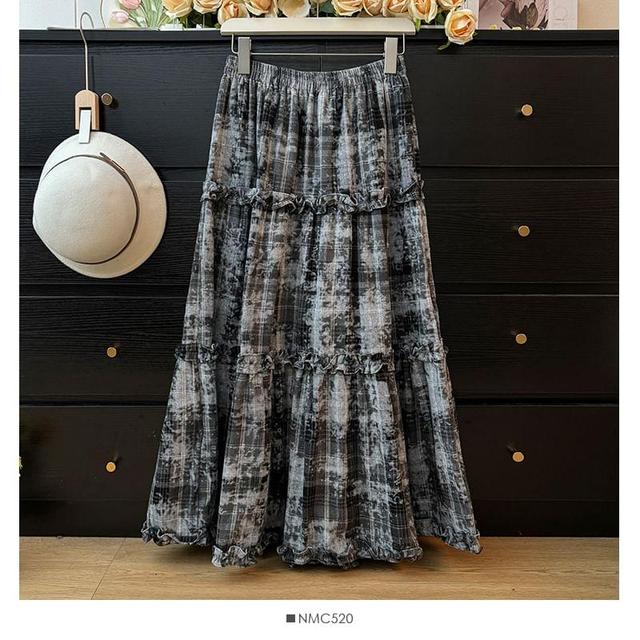 Plaid Ruffle-Trim High-Rise A-Line Skirt Product Image