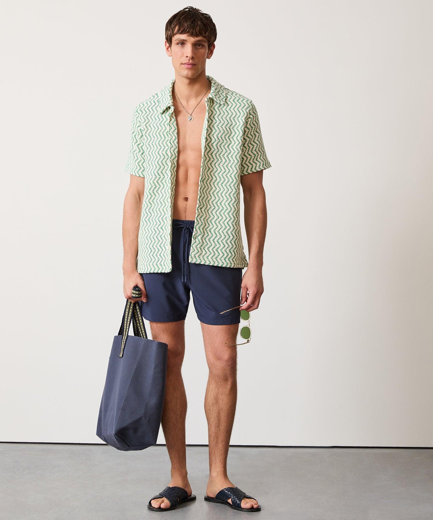 Zigzag Open-Knit Cabana Shirt in Ivy League Product Image