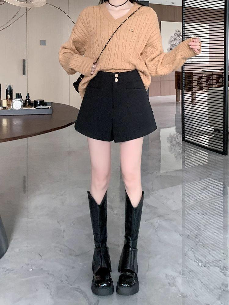 High Waist Plain Shorts Product Image