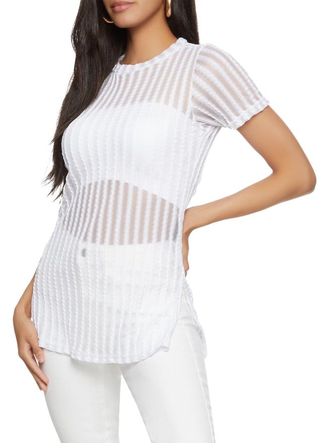 Womens Striped Mesh Detail Side Slit Tunic Top Product Image