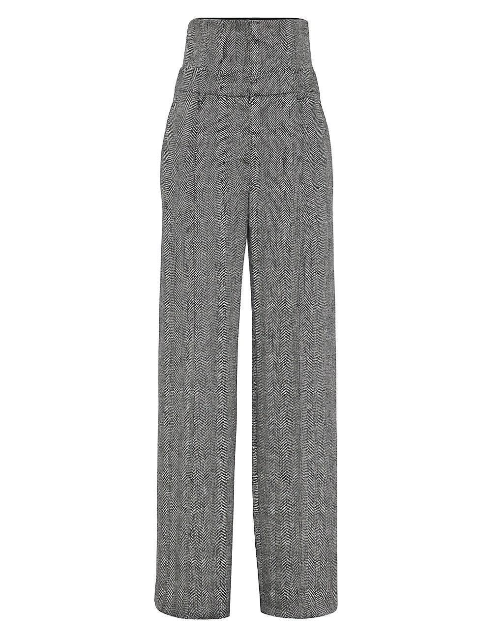 Womens Irish Linen Chevron Loose Straight Trousers Product Image