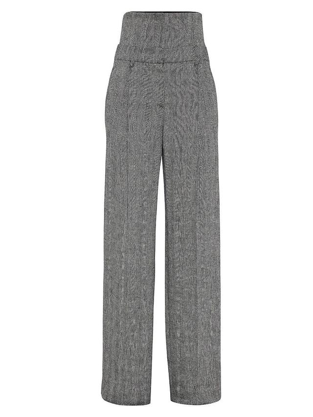 Womens Irish Linen Chevron Loose Straight Trousers Product Image