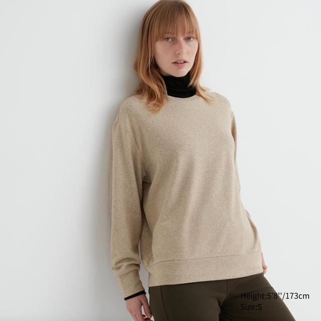 Womens Soft Knitted Fleece Crew Neck Long-Sleeve T-Shirt Beige Small UNIQLO US Product Image