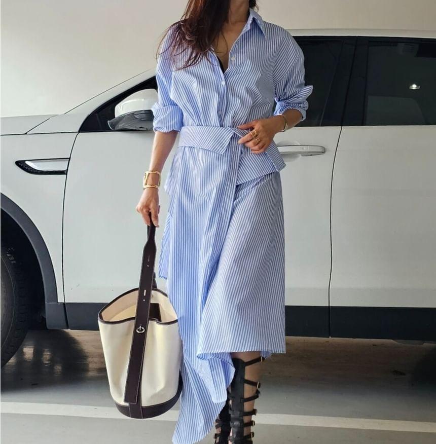 Long-Sleeve Asymmetrical Shirt Dress Product Image