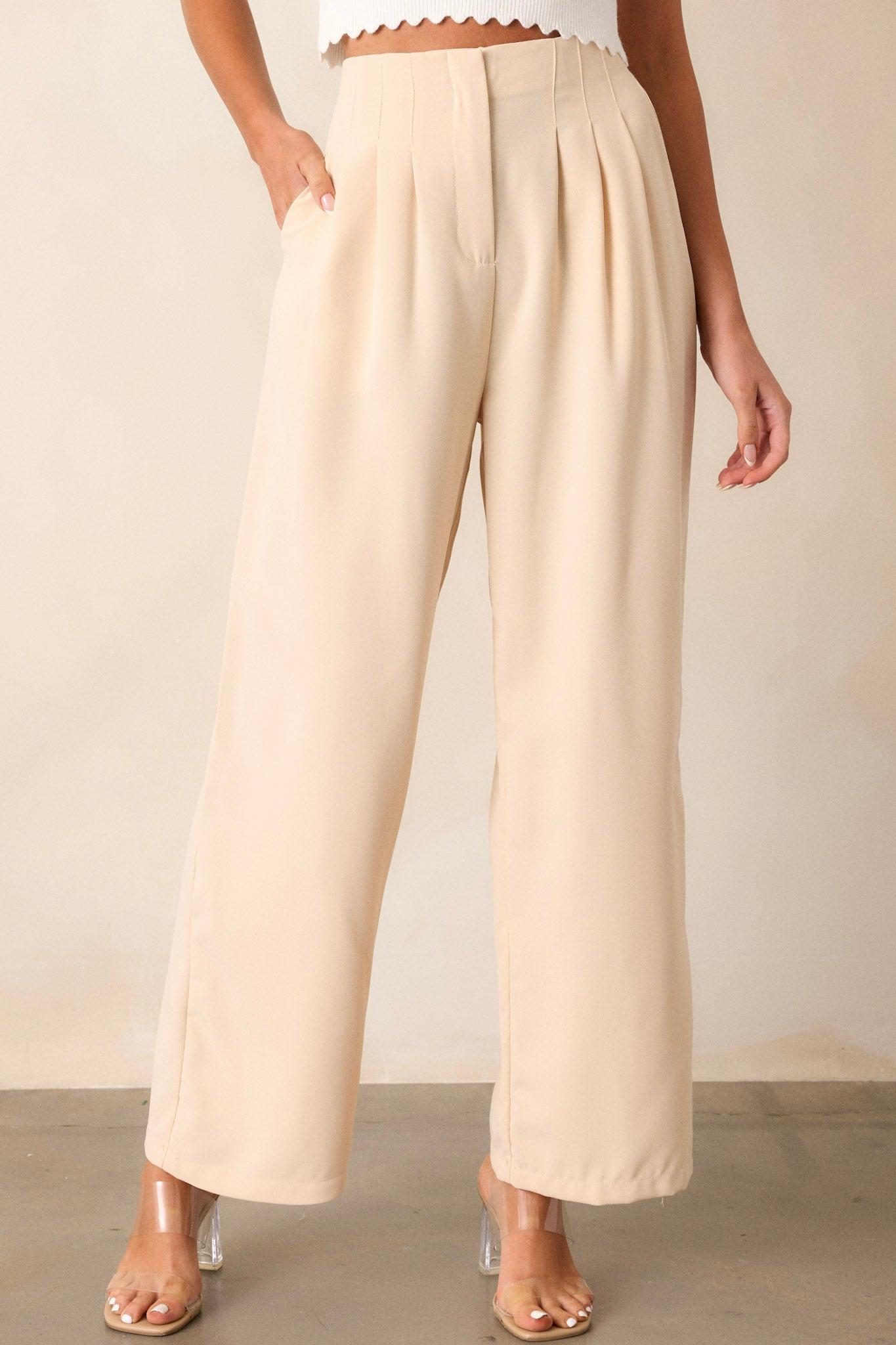 Windy Night Beige Wide Leg Pants Product Image