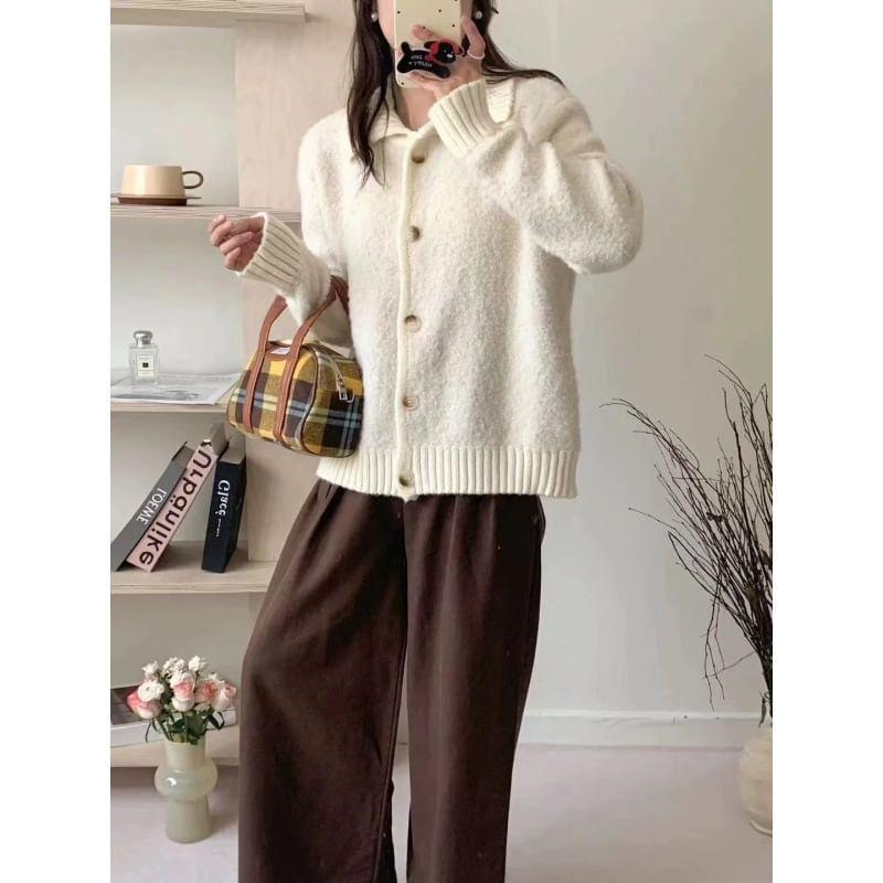 Collar Plain Cardigan Product Image