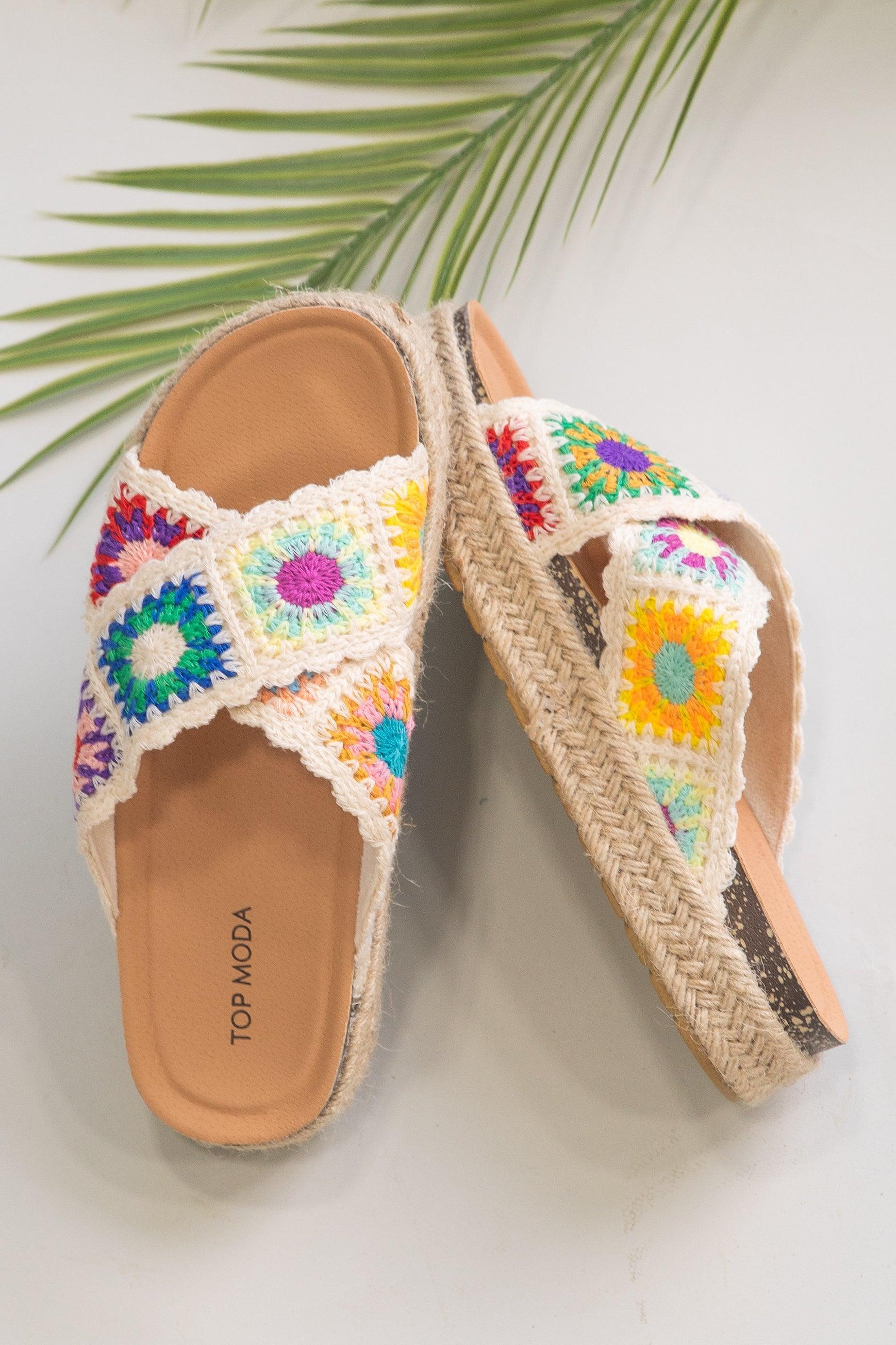 Beige Multicolor Crochet Platform Sandal Product Image