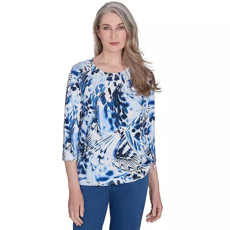 Petite Alfred Dunner Abstract Animal Print Three Quarter Sleeve Tee, Womens Product Image