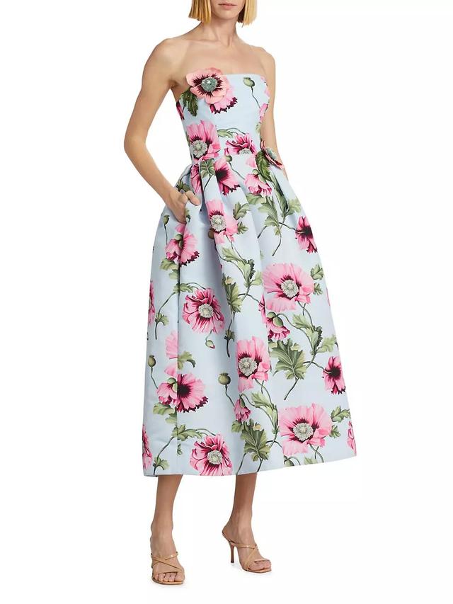 Poppies Faille Strapless Midi-Dress Product Image