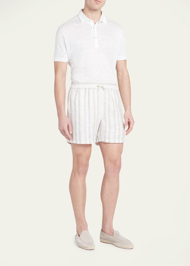 Loro Piana Men's Stripe Linen Drawstring Shorts  - TEXTURED STRIPE - Size: Small Product Image