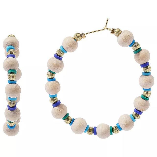 Sonoma Goods For Life Gold Tone Blue Tones Disc & Natural Beaded Hoop Earrings, Womens Product Image