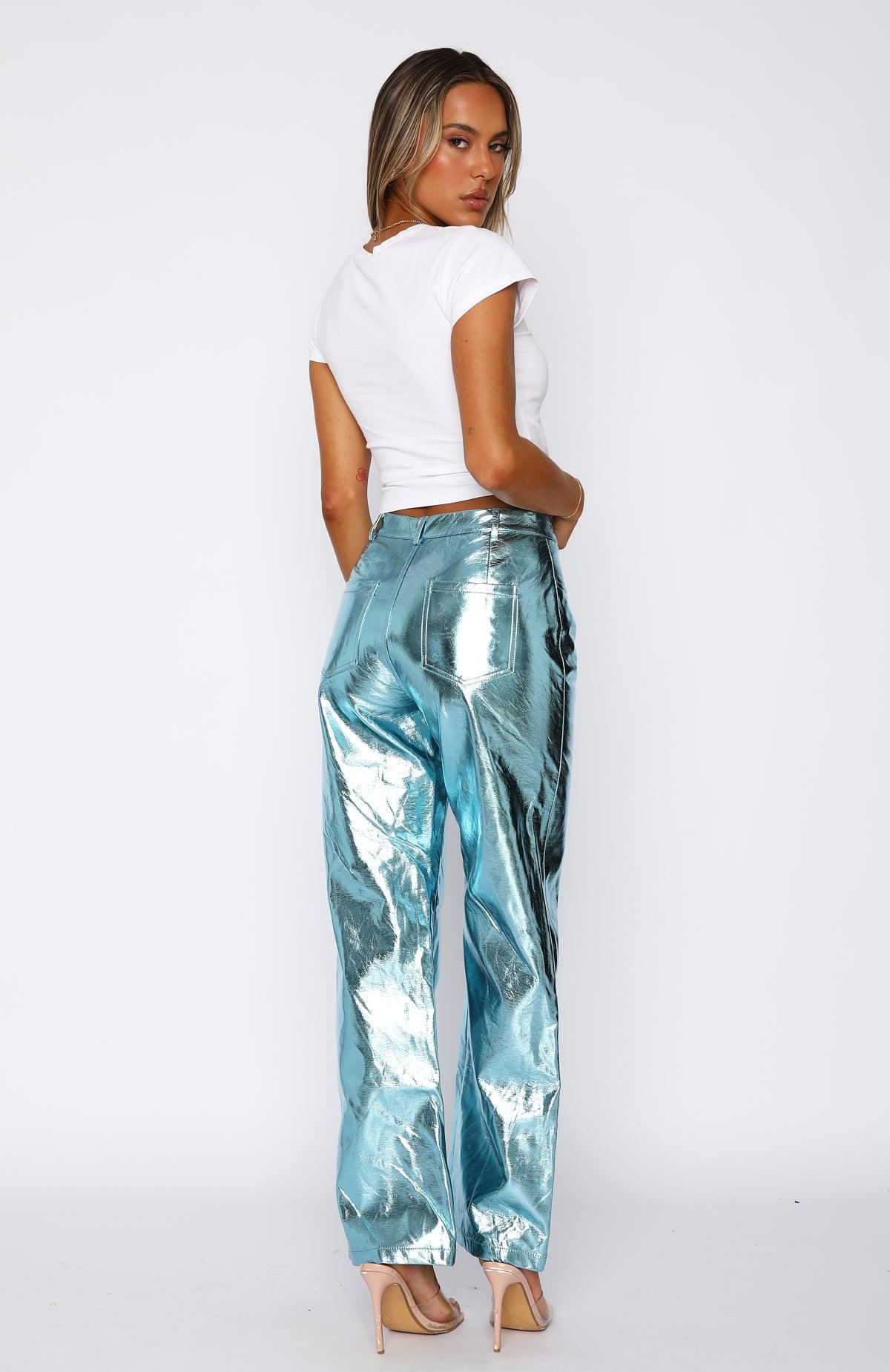 Push The Button PU Pants Aqua Blue Product Image