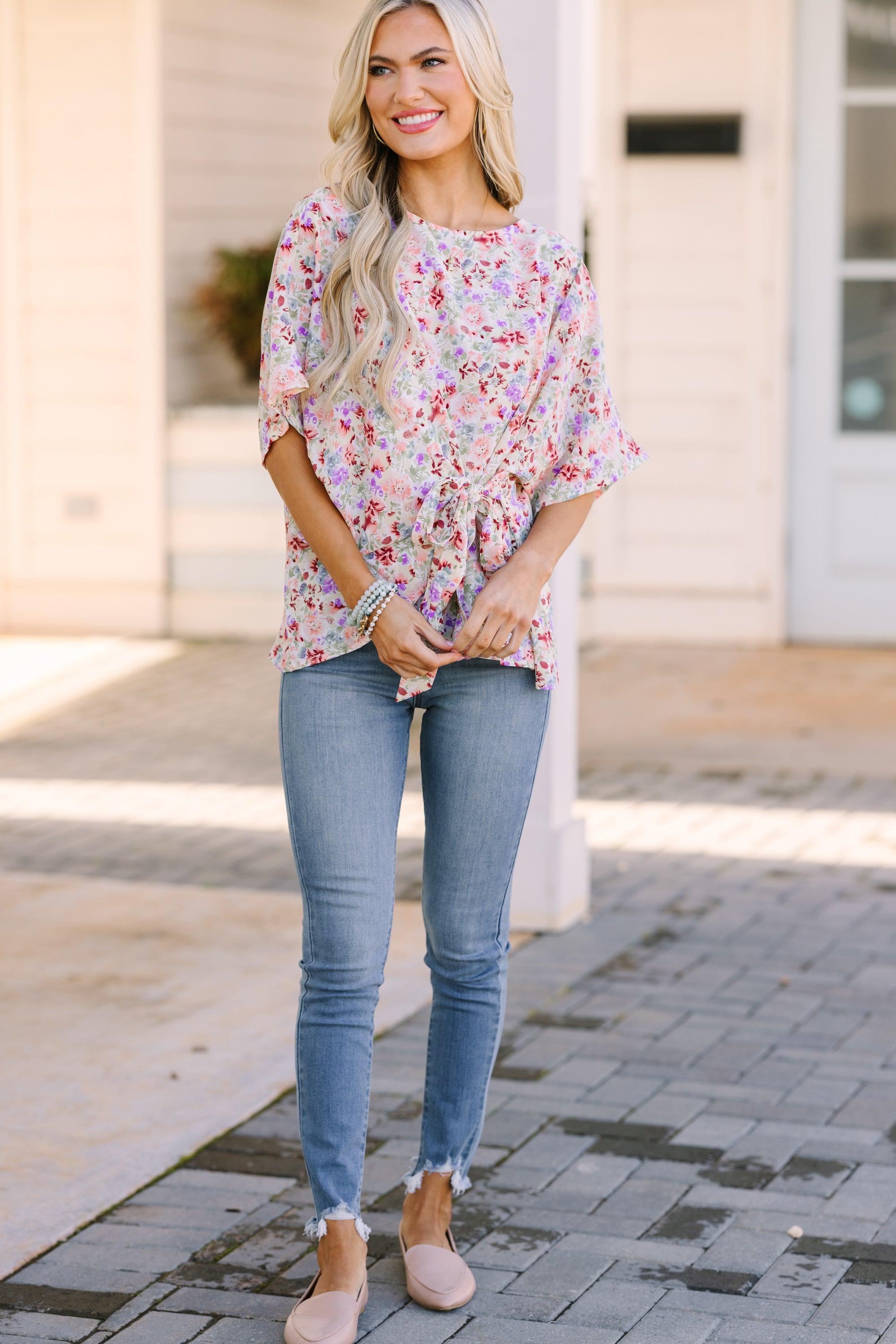 Happy Thoughts Sage Green Tied Floral Blouse Female Product Image