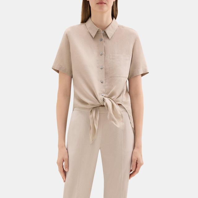 Theory Outlet Official Site | Tie-Front Shirt in Linen-Tencel Product Image