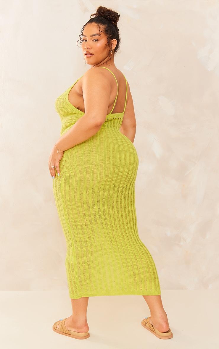 Plus Green Knitted Cut Out Maxi Dress Product Image