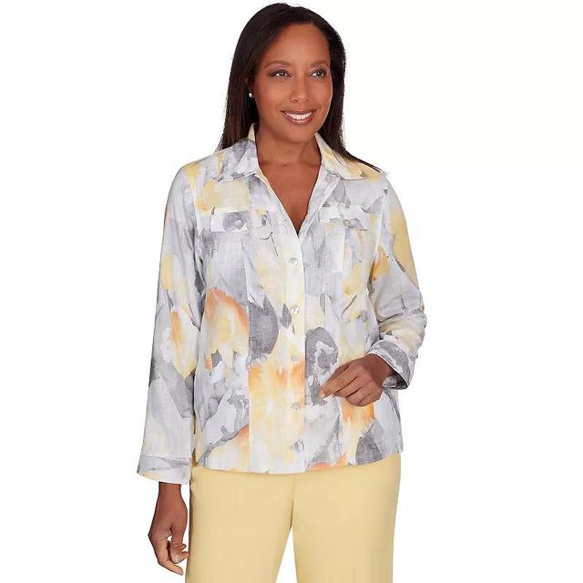 Petite Alfred Dunner Abstract Watercolor Button-Up Top, Womens Product Image