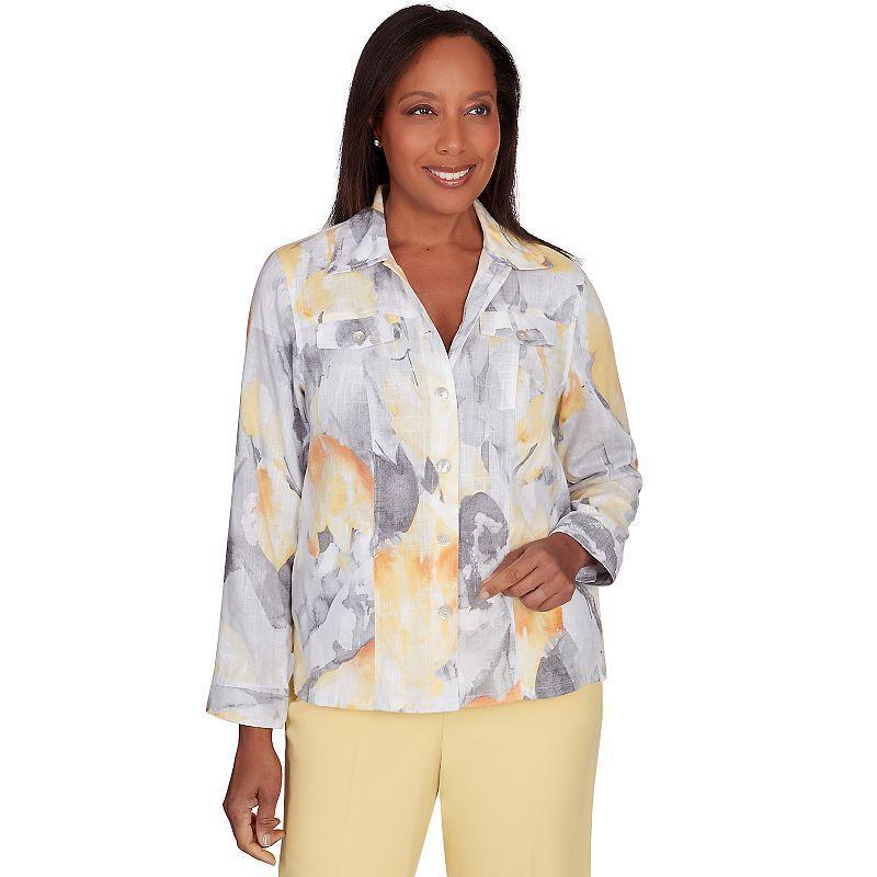 Petite Alfred Dunner Abstract Watercolor Button-Up Top, Womens Product Image