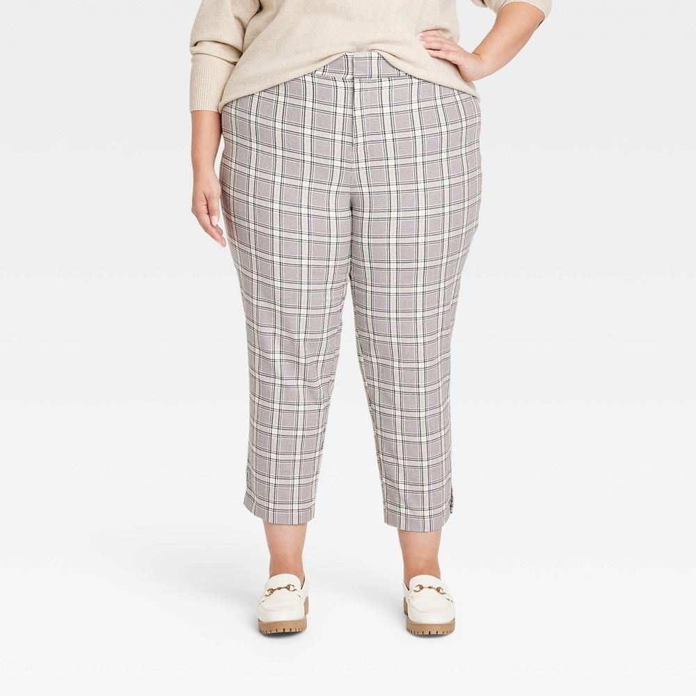 Womens High-Rise Tapered Pants - Ava & Viv Cream Plaid 30 Product Image