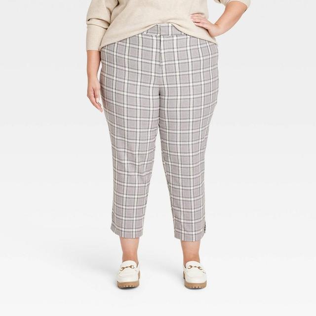 Womens High-Rise Ankle Tapered Pants - Ava & Viv Cream Plaid 20 Product Image