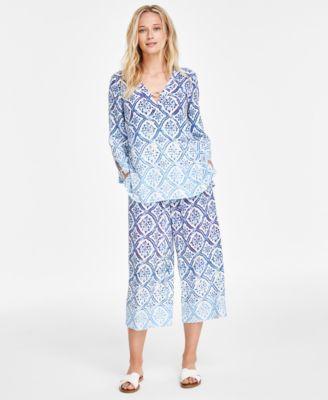 Jm Collection Womens Linen Blend Ombre Printed Top Cropped Pants Created For Macys Product Image