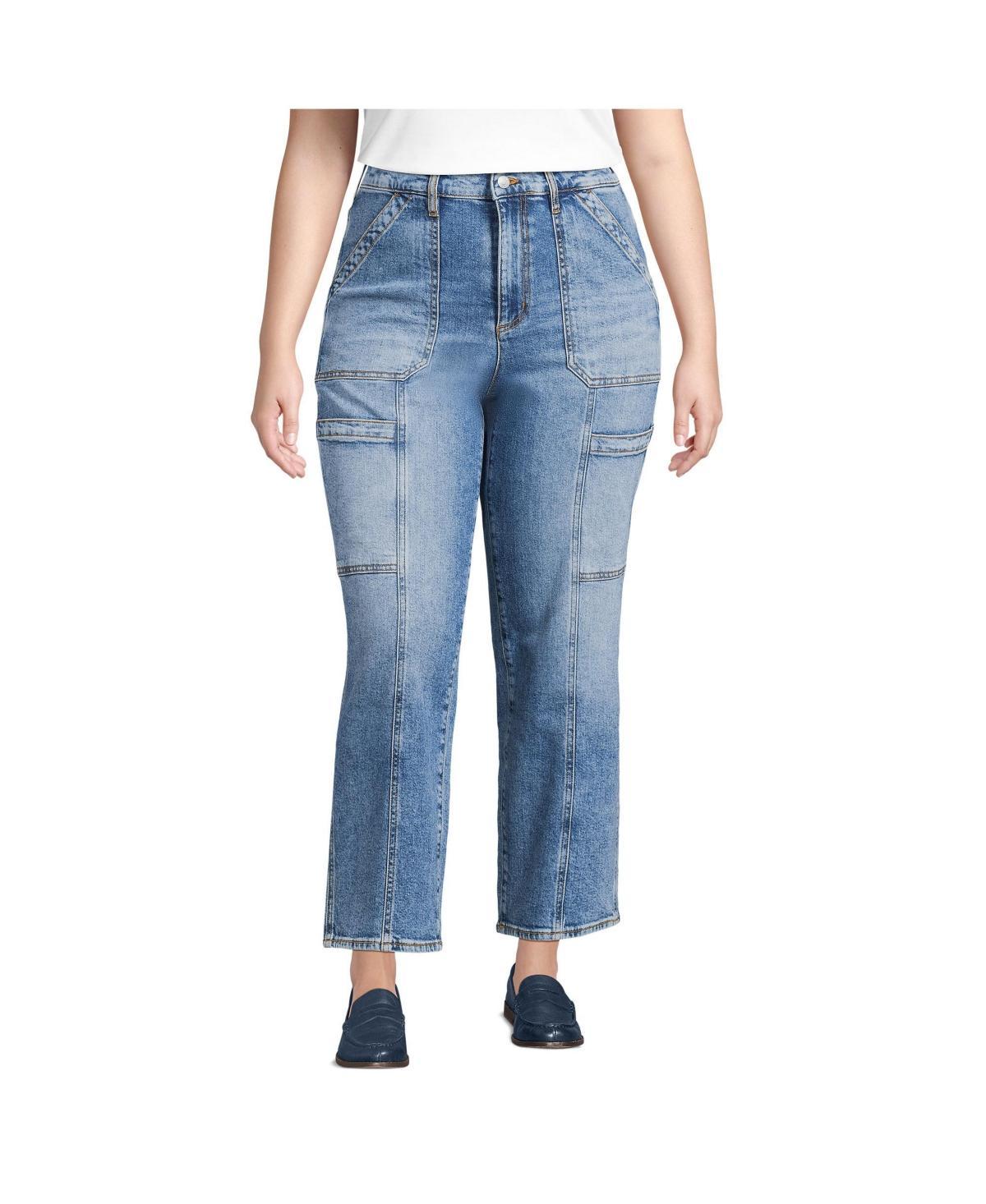 Lands End Womens Denim High Rise Utility Cargo Ankle Jeans Product Image