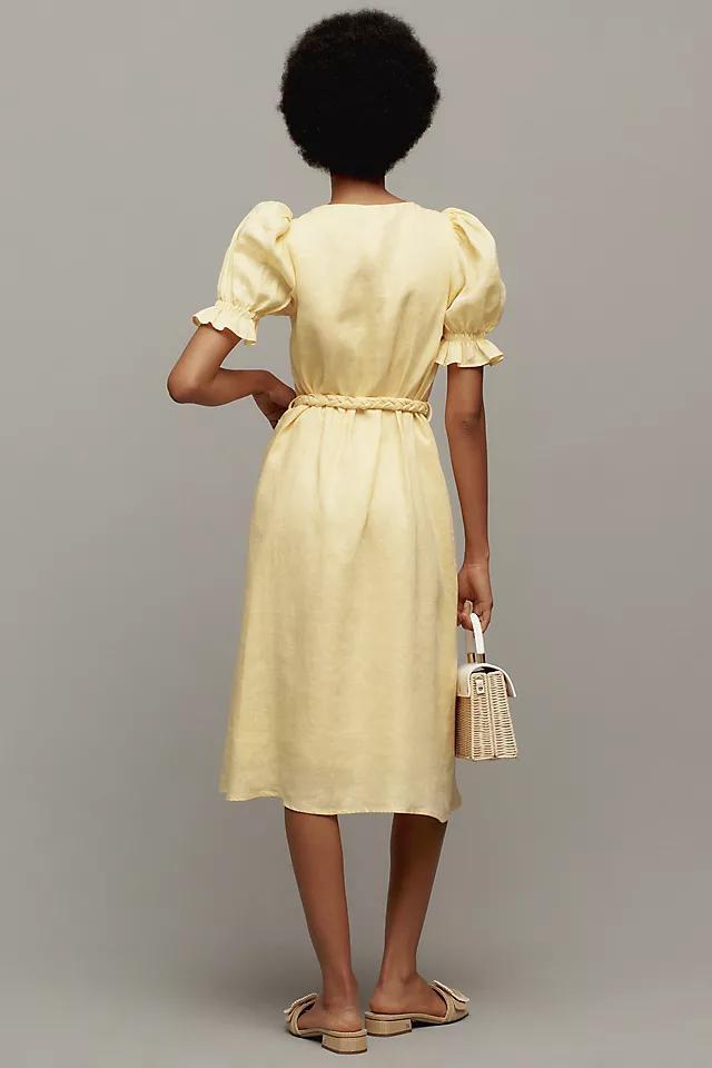 English Factory Puff-Sleeve Button-Front Linen Midi Dress Product Image