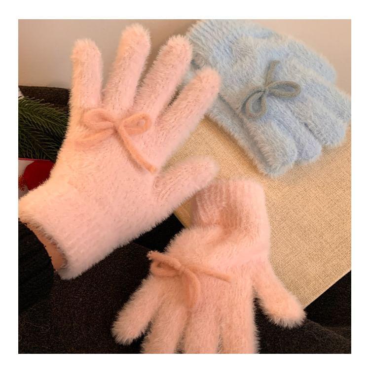 Bow Fluffy Knit Gloves Product Image