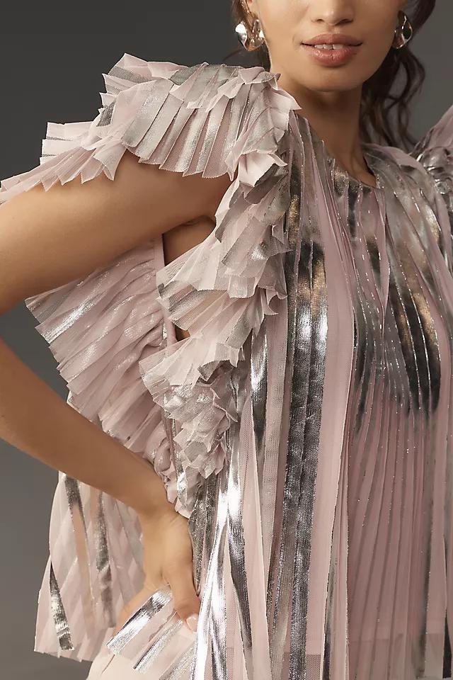 By Anthropologie Flutter-Sleeve Foil Pleated Top Product Image