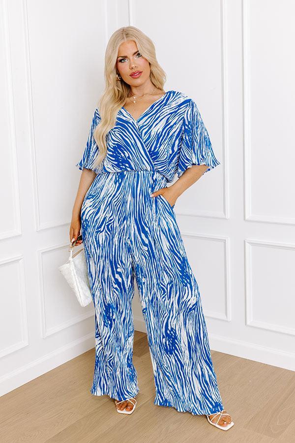 Peak Party Vibes Pleated Jumpsuit In Blue Curves Product Image