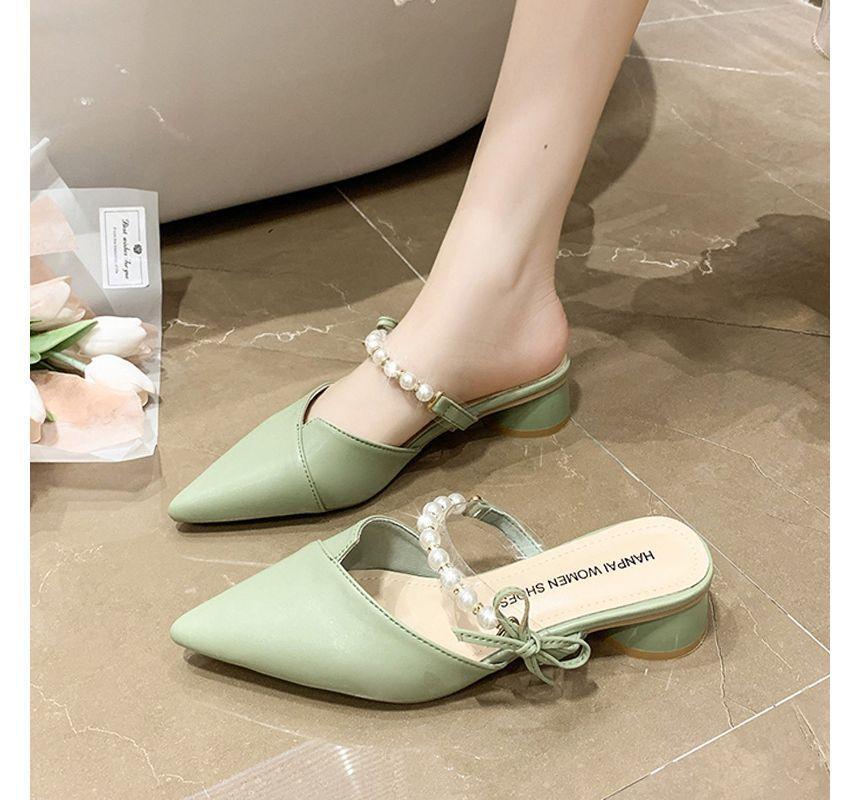 Low Heel Faux Pearl Strap Mules Product Image