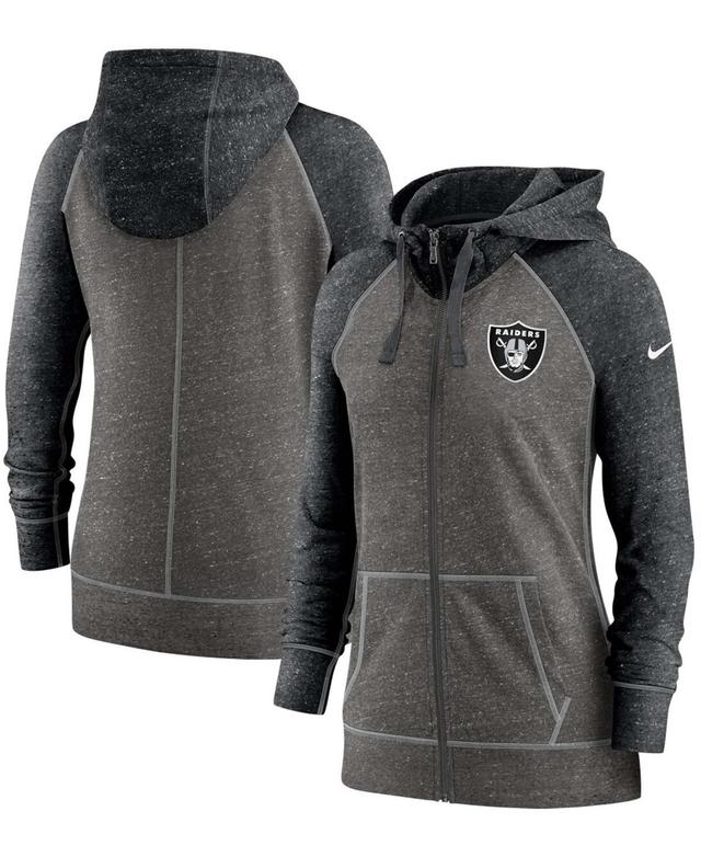 Womens Nike Heathered Charcoal/Navy Chicago Bears Gym Vintage Raglan Full-Zip Hoodie Product Image