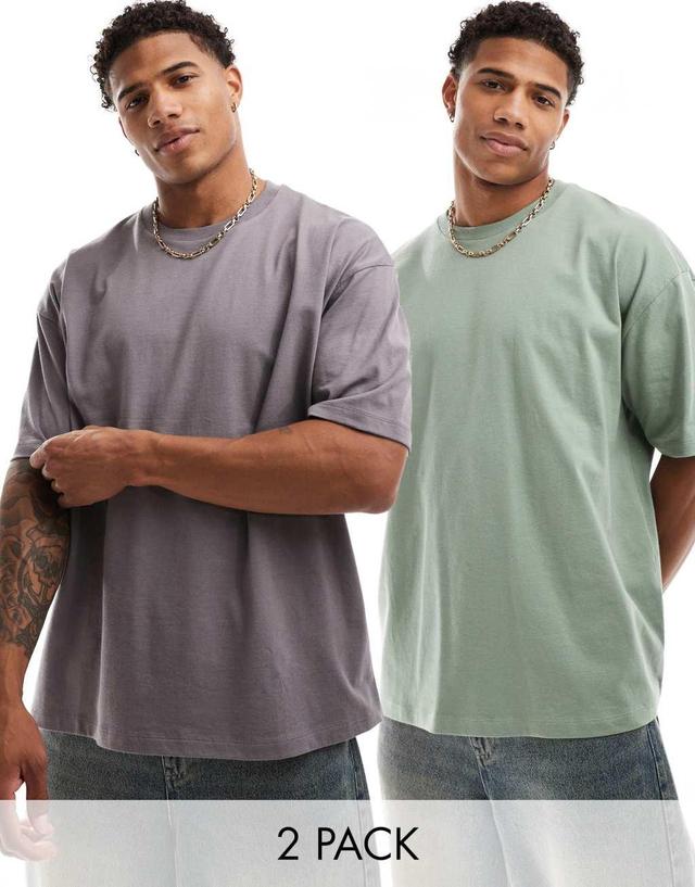 ASOS DESIGN 2 pack oversized T-shirts in brown and khaki Product Image