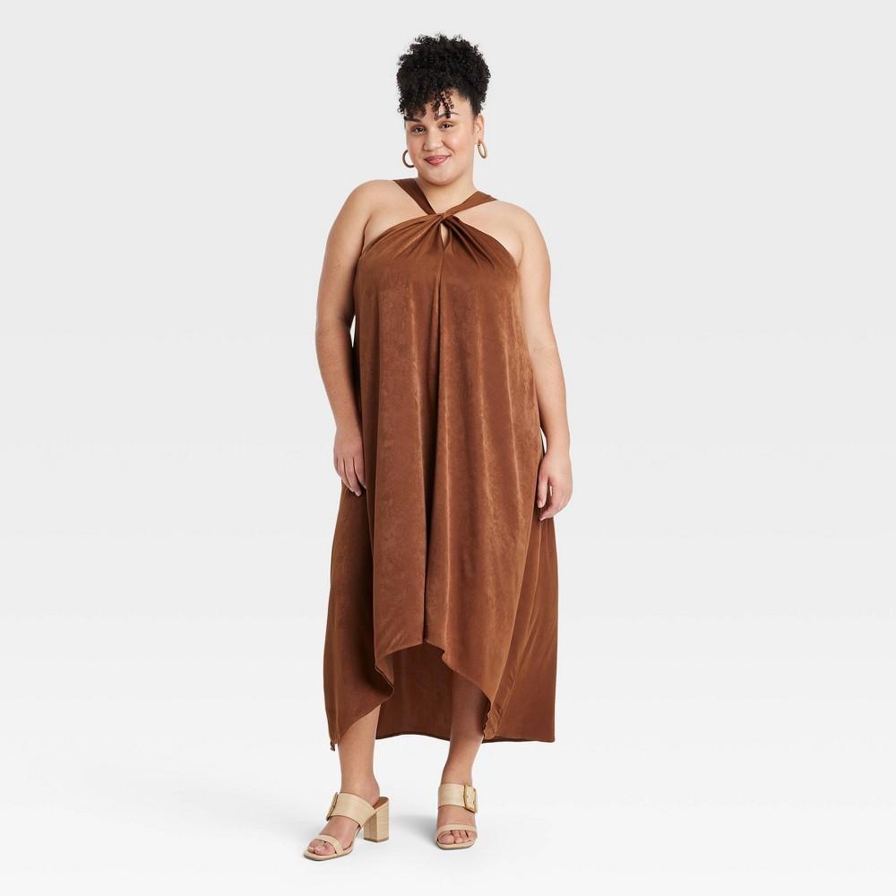 Womens Midi High-Low Dress - Ava & Viv Brown 2X Product Image