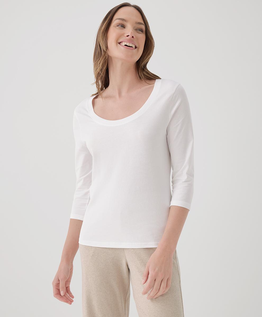 Womens Softspun Scoop Neck Three-Quarter Sleeve Tee 3XL Product Image