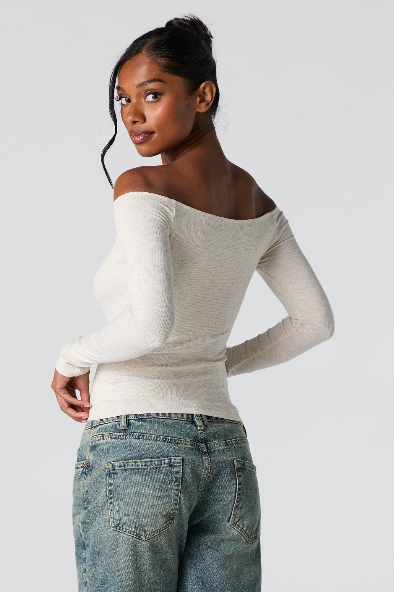 Ribbed Off Shoulder Long Sleeve Top Female Product Image