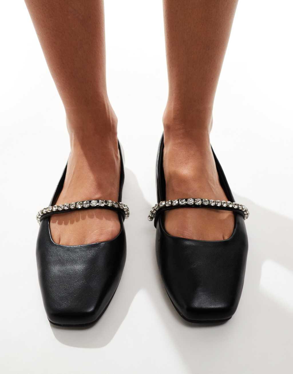 ASOS DESIGN Layla embellished mary jane ballet flats in black Product Image