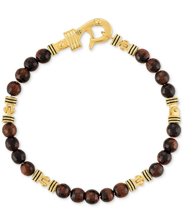 Esquire Mens Jewelry Red Tiger Eye Bead Bracelet in 14k Gold-Plated Sterling Silver, Created for Macys Product Image