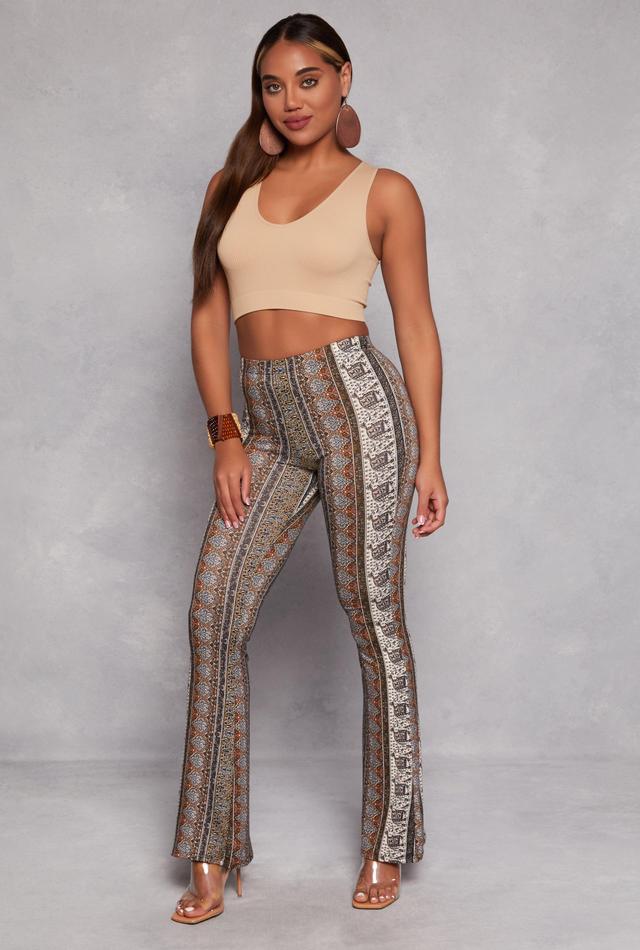 Womens Paisley Border Print High Waisted Flare Pants Product Image