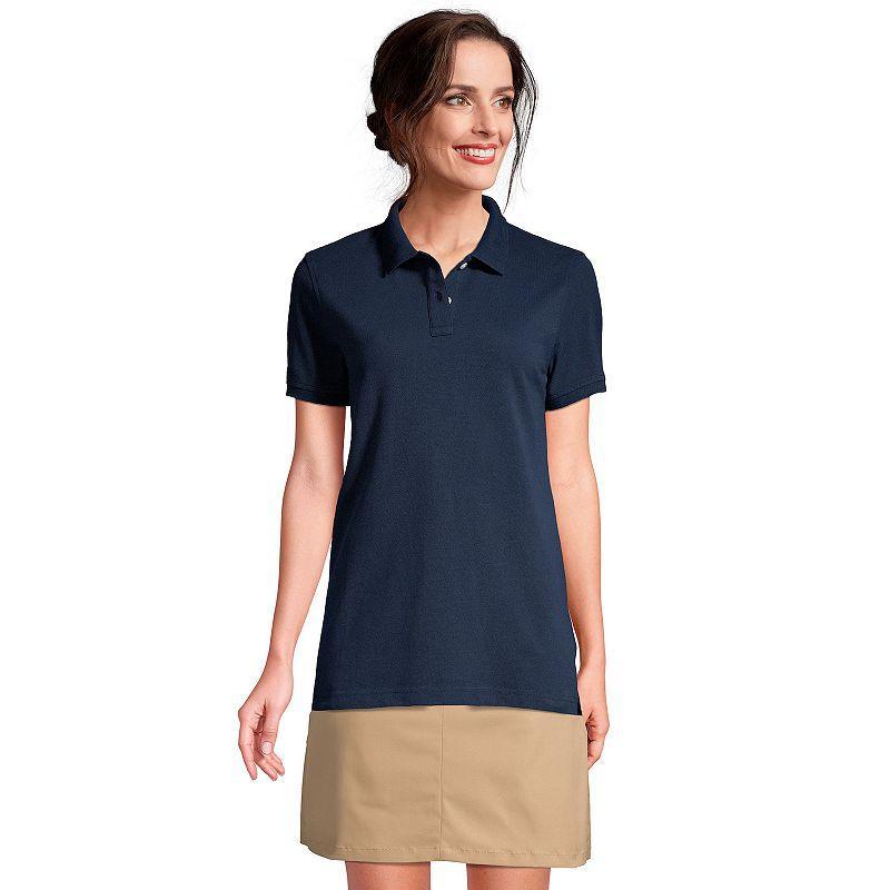 Womens Lands End School Uniform Short Sleeve Mesh Polo Shirt Blue Product Image