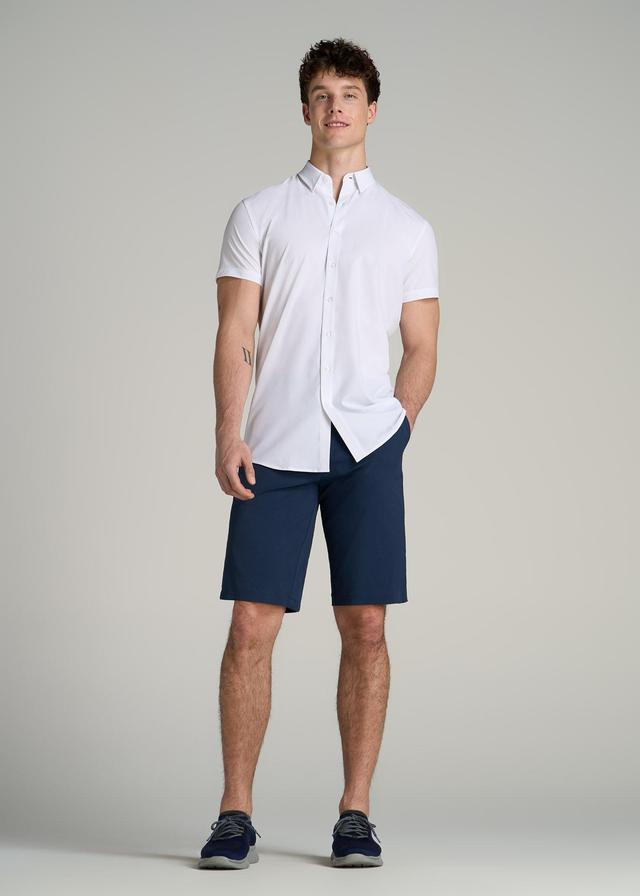 Short Sleeve Traveler Stretch Button Shirt for Tall Men in Bright White Product Image