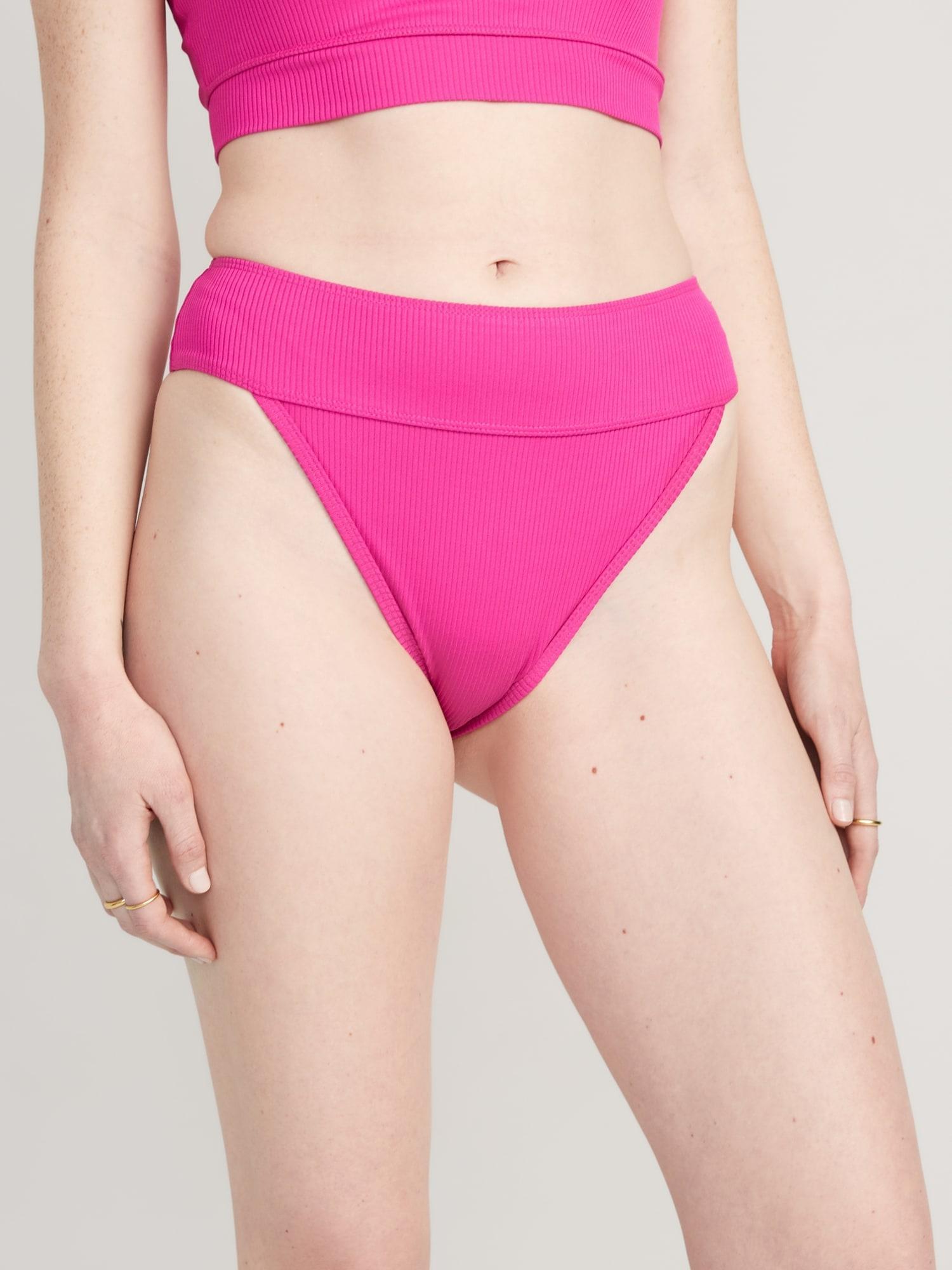 High-Waisted Ribbed French-Cut Bikini Swim Bottoms Product Image